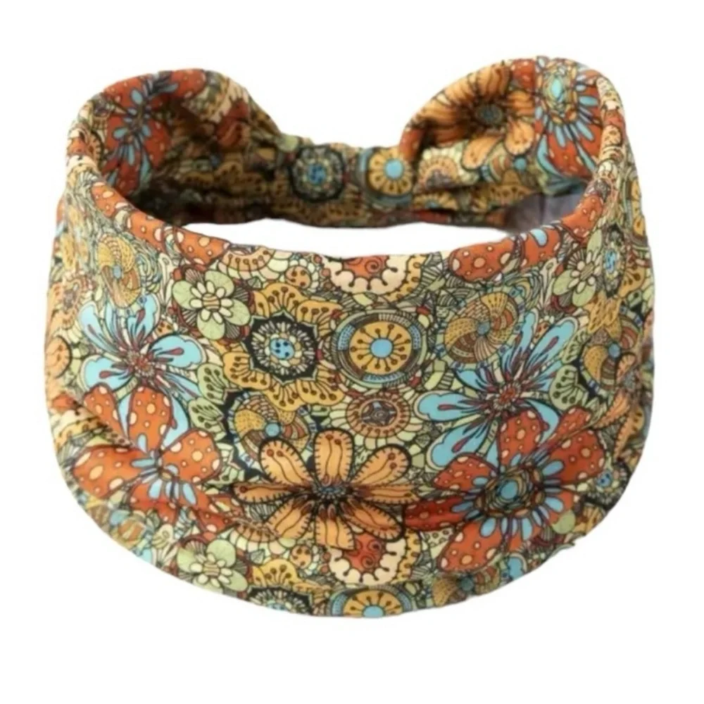 Free People Headband Boho Bohemian 70’s knot soft comfort teal orange brown - Picture 2 of 3